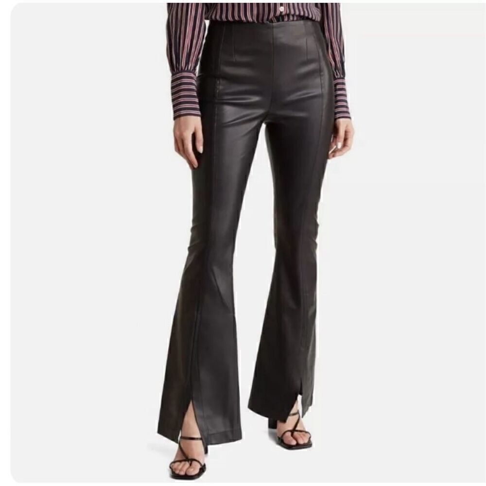 NWT Free People We The Free Real Deal Women's Flare Slit Faux Leather Pants Blac